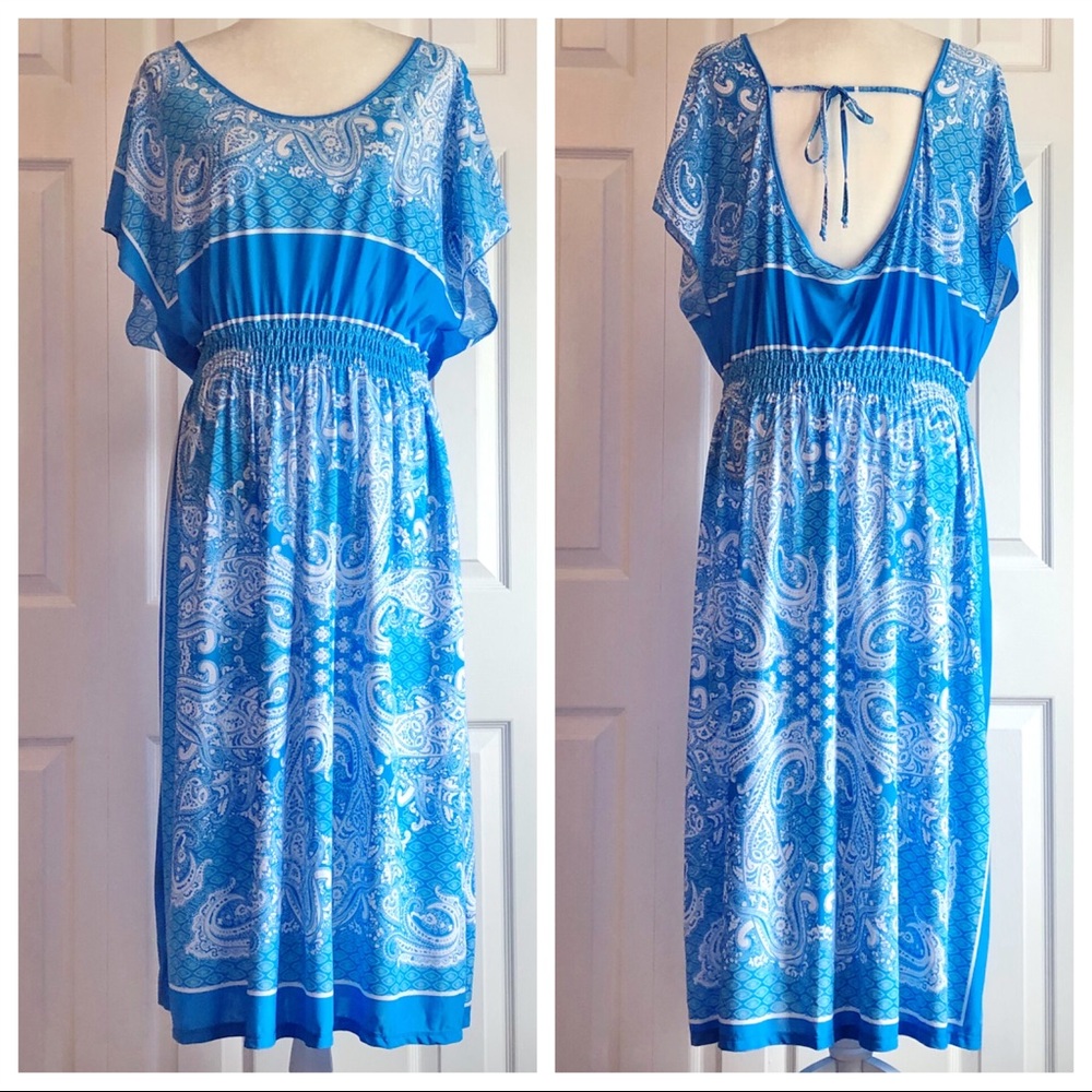 Young USA Light Blue Print Stretch Summer Midi Dress L